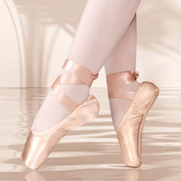 Zapatillas de Ballet Pointe en Satén Color Oro Rosa con Forro de Algodón y Almohadillas para los Dedos, para Niñas, Disponibles en EE. UU.
