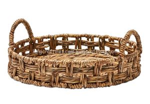 Plateau de service rond en jacinthe d'eau du Vietnam à prix abordable avec poignée, idéal pour le stockage alimentaire à la maison ou à l'hôtel – Vente en gros depuis le Vietnam - Product Image 3