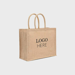 <b>Medium</b> Jute Tote <b>Bag</b> with Padded Rope Handles Canvas PVC Material Screen Letter Printed Beach <b>Bag</b> for Daily Use Advertising - Product Image 4