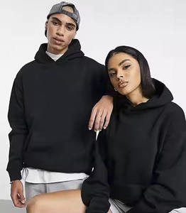 Custom Pullover High Quality Hoodies 350gsm Heavy Weight Cotton <b>Black</b> No <b>Strings</b> Oversized Unisex Hoodies - Product Image 4