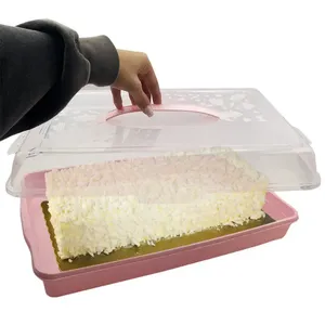 Porta torta rettangolare rosa verde acqua blu in plastica 40x30x10cm contenitore per alimenti e Dessert - Product Image 3