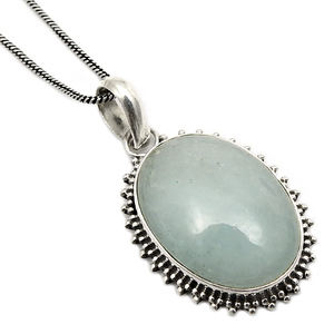 ขายส่งเครื่องประดับ 925 เงินสเตอร์ลิงธรรมชาติ Aquamarine อัญมณีรูปไข่สไตล์คลาสสิกจี้เครื่องประดับทําด้วยมืออินเดีย - Product Image 1