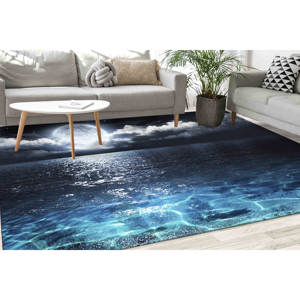 Alfombra Luna Sobre el Mar: Decoración Costera Moderna, Apta para Mascotas, Alfombra Suave No Tejida - Product Image 2