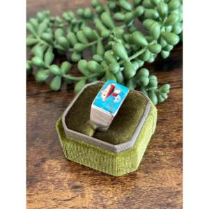 Southwest Handmade <b>Turquoise</b> Opal Sterling Silver Square Inlay <b>Ring</b> - Product Image 4