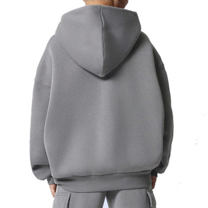 Ensemble de survêtement unisexe gris à capuche avec pantalon cargo long coupe ample couleur unie pour tenue décontractée saison automne 100% coton - Product Image 2
