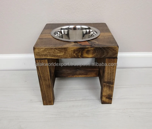 Falak World Export Cuenco de comida para gatos y perros de acero inoxidable Soporte Técnica pulida Cuenco de madera elevado para mascotas de FWE - Product Image 2