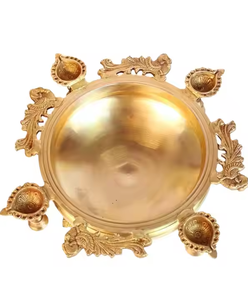 Étnico latón Urli Bowl Diya lámpara India decoración festiva flor flotante hogar templo Pooja boda regalo artesanía - Product Image 1