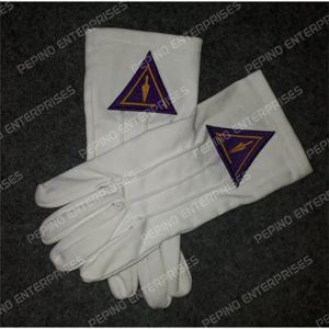 Master Mason Blue Lodge Gants avec broderie à la machine en coton blanc Franc-maçon Regalia avec cuir et logo personnalisé - Product Image 5