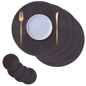 Premium Croc Embossed Faux Leather <b>Placemat</b> Set 4pcs Elegant Round <b>Table</b> Mats Waterproof Wipeable <b>Placemats</b> <b>for</b> Kitchen Dining - Product Image 1