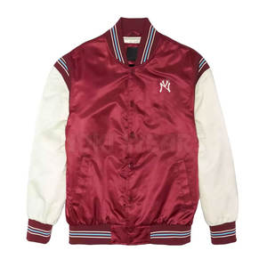 Veste d'hiver Letterman en satin à boutons couverts pour hommes veste Letterman en satin de marque privée coupe ample - Product Image 1