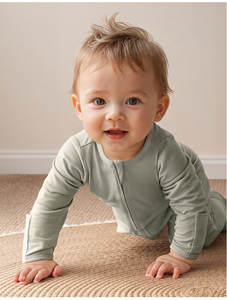 定制双面拉链长袖动物印花 100% 有机棉男婴女婴连体睡衣 - Product Image 2