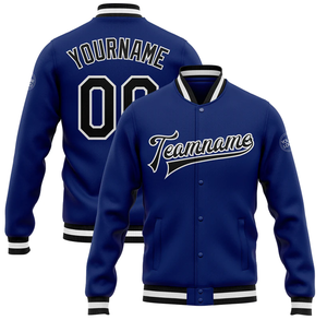 Elegant Sports Custom Royal Blue Team Name Letterman Jackets Varsity Baseball Stand Collar en toile de peau de mouton - Product Image 1