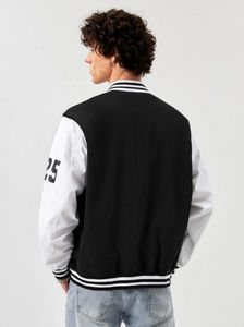 High Quality Men's Varsity Jacket with Letter Graphic Striped Trim Top Fashion Designer Woven Fabric Factory Wholesale - Product Image 4