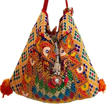 저렴한 가격 새로운 자수 Suzani 핸드백 여성 토트 숄더 가방 인도 디자이너 Boho 가방 비치 가방