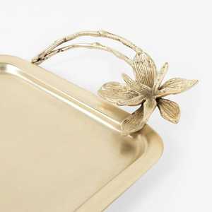 Plateau d'or en aluminium de poignée de conception de fleur dans le taux abordable pour l'usage d'hôtel de restaurant de mariage - Product Image 2
