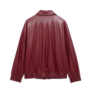 Veste en cuir à manches longues avec col style moto Manteau en cuir pour femmes Automne Nouvelle fermeture éclair Décoration pour femmes Imitation - Product Image 6