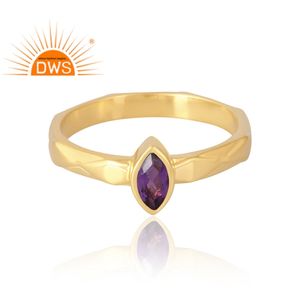 Anillo de piedras preciosas de amatista natural chapado en oro de 18 quilates de Plata de Ley 925 de última venta - Product Image 3