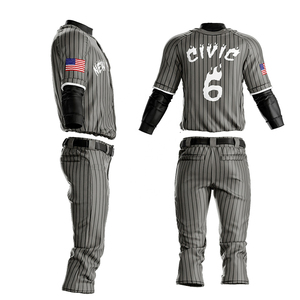 For <b>Baseball</b> Uniform Set Unisex Full Sleeve Striped Jersey Pants Breathable Cotton All Seasons Regular Fit Ronpex - Product Image 4