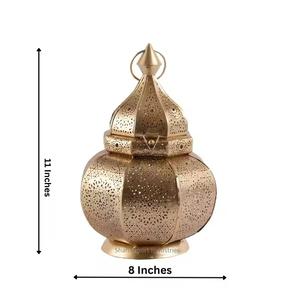 Lanterne à bougie marocaine en fer doré décoratif unique Lanternes de décoration d'éclairage au sol et suspendues - Product Image 6
