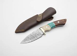 Damascus Fixed Blade Industrial Grade OEM Skinner <b>Knife</b> Wood Handle with Vertical Leather <b>Sheath</b> Full Tang Hunting Camping <b>Knife</b> - Product Image 2