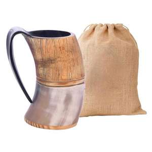 Tasse à bière en corne naturelle faite à la main de style viking chope à boire médiévale tasse à corne de buffle polie pour la bière - Product Image 1