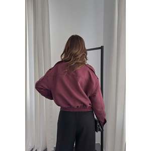 Chaqueta Corta con Cuello Alto Color Borgoña - Borgoña - Product Image 6