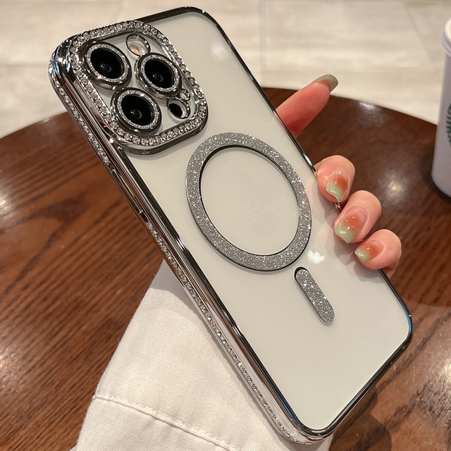 Luxury Glitter Crystal Diamond Magnetic Mobile Phone Case for IPhone 11 12 13 14 15 Pro Max Plus Girl Cell Phone Cover