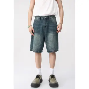 New Summer Vintage Loose Baggy Worn Out 5 Point Custom Men's Jeans Denim Short