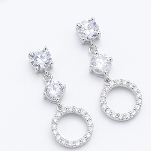 Pendientes Largos Románticos de Plata de Ley con Circonita Cúbica Blanca para Mujer, Chapados en Rodio, para Aniversario, Compromiso, Boda - Product Image 3
