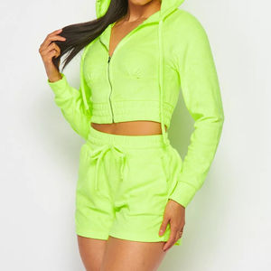 Logo personnalisé coton fermeture éclair à capuche pour les femmes de haute qualité à manches longues haut court avec capuche vêtements d'hiver décontractés courte longueur - Product Image 5