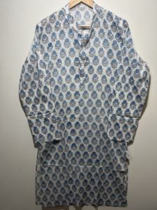 Kurta long classique à imprimé floral élégant pour homme |   100% coton, manches longues |   Kurta ethnique à la mode imprimé à la main - Product Image 1