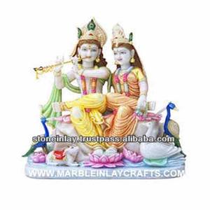 Statue siège en marbre blanc, fabrication et fournisseur de meilleur qualité de dieu et déesse indiens, Radha et Krishna - Product Image 1