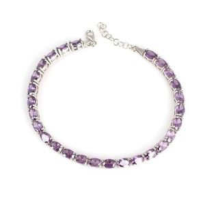 925 Sterling Silver Small Oval <b>Amethyst</b> Stone <b>Bracelet</b> Elegant Crystal Bangle - Product Image 1