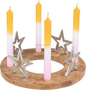 Best-seller Couronne d'étoiles marron et argent unique Décoration de table de Noël simple Bougeoir en bois et métal pour rebord de fenêtre en vrac - Product Image 1