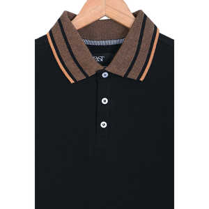 Cuello Jacquard para hombre para Polos antiarrugas cómodo punto alto a rayas más 6XL color oscuro transpirable comprimido - Product Image 1