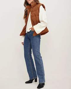 Chaleco acolchado para mujer con diseño de botones en el cuello levantado y cintura con cordón hecho a mano de chaqueta de poliéster para hombre - Product Image 4