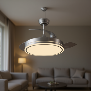 Ventilateur de plafond à finition nickel LED avec pales rétractables - Product Image 3