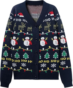 Suéter navideño feo acrílico unisex totalmente tejido personalizado Jersey navideño jacquard reciclable barato y divertido para el invierno - Product Image 3