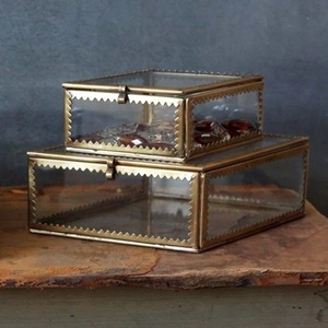 Vintage Brass <b>Glass</b> Jewelry <b>Box</b> Decorative Keepsake Organizer Antique Metal Edge Display Case Trinket <b>Box</b> for Home Wedding Decor - Product Image 1