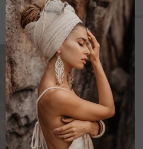 Pendientes de flecos con cuentas bohemias nativas, Pendientes de cuentas de plumas de pluma - Product Image 1