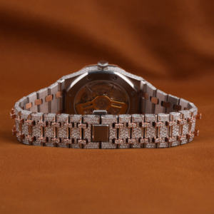 Customized Two Tone <b>Rose</b> White Full Iced Lab Grown Diamond Luxury Watch Mechanical Movement New Arrival Arabic Number Date Dial - Product Image 4