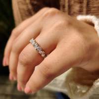 Anillos de Boda de Media Eternidad con Diamantes Cultivados en Laboratorio de Corte Marquesa y Redondo Brillante, Claridad VS, Color EF, para Novios