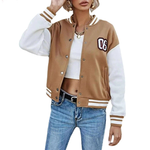Veste universitaire pour femmes, logo brodé, style streetwear, doublure en nylon, manches en cuir personnalisées, imperméable, respirante, séchage rapide, personnalisable - Product Image 4
