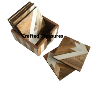 Top Quality Good Polished Handcrafted Wooden Bone Inlay <b>coaster</b> <b>Set</b> 6 Pcs With Holder for Hotel home and Restaurant From India - Product Image 1