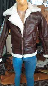 Chaqueta de piel de oveja auténtica para hombre, Cazadora Bomber de cuero volador - Product Image 6