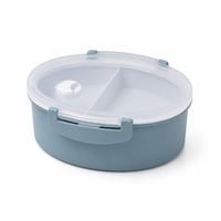 Boîte à lunch en plastique OEM de 970 ml avec 2 compartiments, plateau amovible, couvercle transparent et cuillère pour le bureau, l'école et les voyages