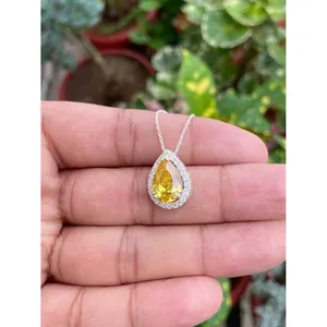 925 Silver Pear Sapphire <b>Diamond</b> Necklace - Product Image 3