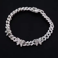 Mejora tu Estilo con Diamantes Moissanite VVS, Plata de Ley 925 con Baño de Rodio, Cadena Cubana con Mariposa, Estilo Hip Hop Unisex