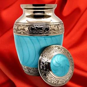 Pequeño contenedor conmemorativo de urna de cremación de latón de 6x4 pulgadas-Artesanía rara cian de 650 ml con bolsa - Product Image 6