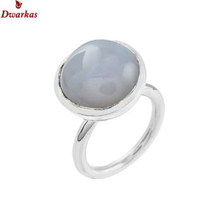 Customization 925 Sterling Silver Single Blue Chalcedony Stone Ring - Product Image 1
